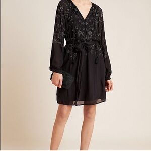 Ranna Gill Lucinda beaded black long sleeve mini dress